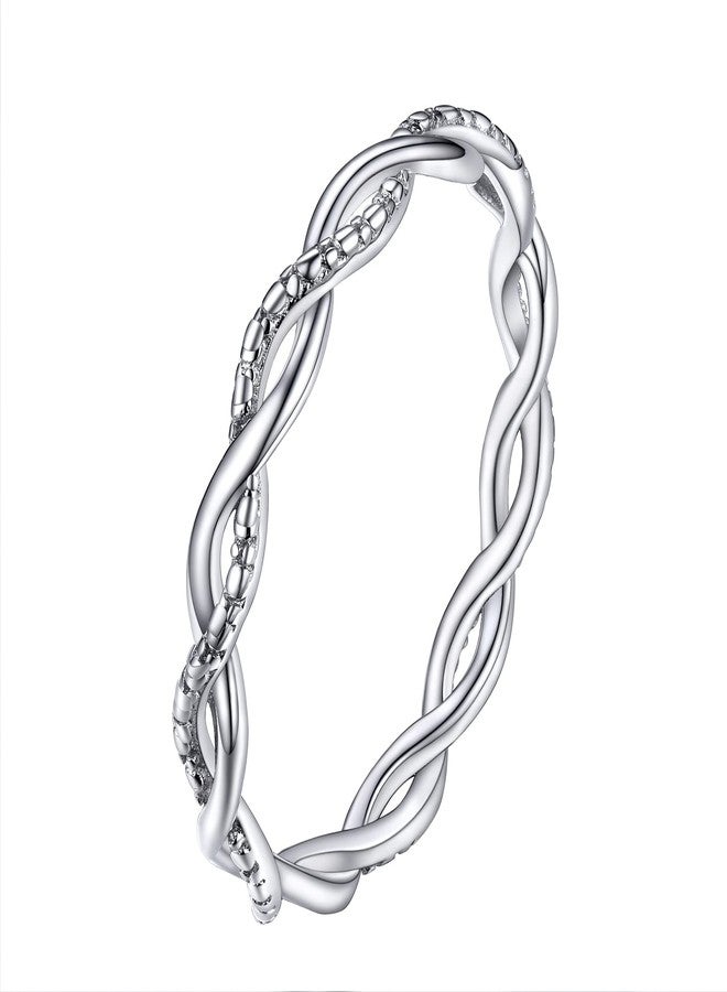 PROSILVER Silver Twist Ring Size 7 Stackable Knuckle Eternity Band Rope Cute Simple Rings Women Sterling Silver Jewelry - Image 1
